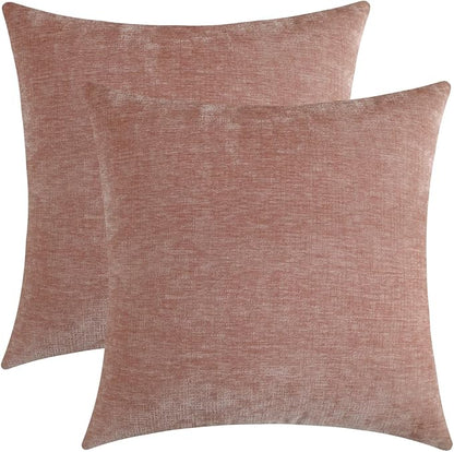 Blush Pink Chenille Decorative Couch Throw Pillow Covers, Soft Cushion Cases for Home Livingroom Sofa Décor, Pack of 2, 14 x 14 Inches