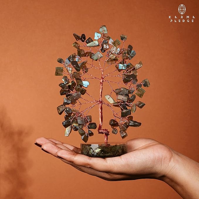 Crystal Tree for Home and Office Decor, Labradorite Chakra Healing Stones Handmade Feng Shui Bonsai Tree of Life for Positive Energy, Money, Good Luck, Christmas Decor, Birthday Gifts for Women, Mom