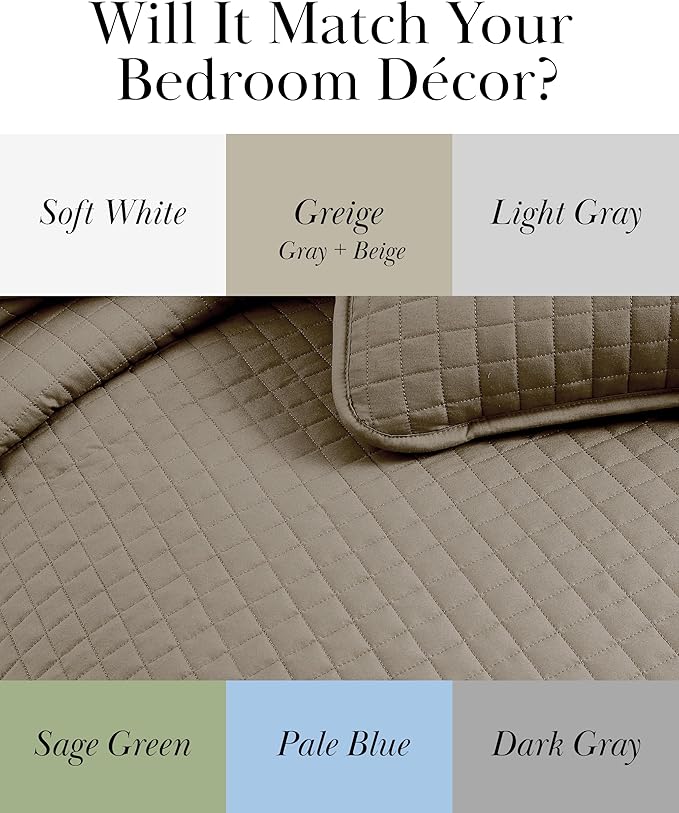 Southshore Fine Living, Inc. Twin Quilt Bedding Set, Soft Brushed Microfiber Taupe Quilts, Twin/XL Coverlet Bedspread, Wrinkle & Pet Hair Resistant Bedding with 1 Pillow Sham, Taupe