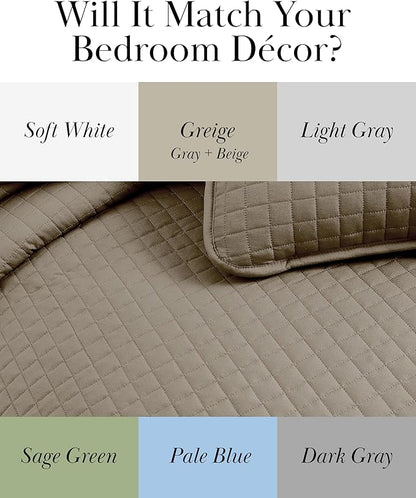 Southshore Fine Living, Inc. Full/Queen Quilt Set with 2 Matching Pillow Shams, Lightweight Full Size Quilt Coverlet, Easy Care, Machine Washable Queen Size Bedspread, Taupe