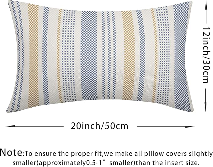 Blue Yellow Lumbar Pillow Covers 12x20 Set of 2 Geometric Striped Print Partten Decorative Outdoor Boho Pillowcases with Zipper Rustic Decoration Farmhouse Sofa Couch Throw Cushion Cover Bed Decor