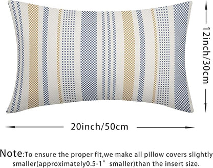 Blue Yellow Lumbar Pillow Covers 12x20 Set of 2 Geometric Striped Print Partten Decorative Outdoor Boho Pillowcases with Zipper Rustic Decoration Farmhouse Sofa Couch Throw Cushion Cover Bed Decor