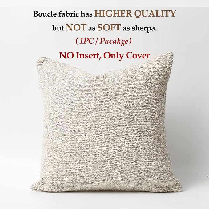 DOMVITUS Boucle Pillow Covers - Luxury Throw Pillows for Bed & Sofa, Decorative Accent Couch Cushion Case, 1PC, Buttery Cream