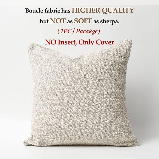 DOMVITUS Boucle Pillow Covers - Luxury Throw Pillows for Bed & Sofa, Decorative Accent Couch Cushion Case, 1PC, Buttery Cream