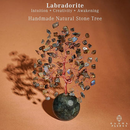 Crystal Tree of Life Home and Office Decor Gifts for Women, Labradorite Chakra Healing Stones Feng Shui Bonsai Tree for Positive Energy, Money, Good Luck, Christmas Decor, Birthday Gifts for Mom