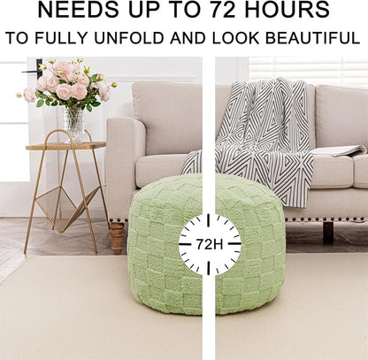 Round Pouf Ottoman 20x 20x 14 Inches Boho Poof Home Decor Floor Pouffe Ottoman Foot Rest for Couch Sofa Bean Bag Chairs Living Room Bedroom Grass Green