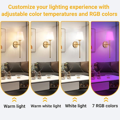 Battery Operated Wall Sconce: Peel and Stick Adhesives Stick On Non Drill Wall Light, Rechargeable Wireless Wall Lamp with Battery Corn Bulb for Bedroom Wall Decor (Gold,20inch)