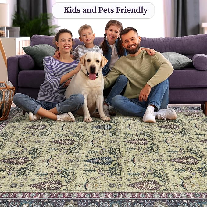 Tangsoo 5x7 Washable Area Rug for Living Room,Non Slip Vintage Boho Purple Floral Indoor Rug for Bedroom Office, Soft Low Pile Foldable Floor Rugs for Dining Room Nursery Home Decor