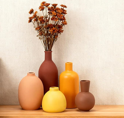 Modern Ceramic Flower Vase Set of 5, Small Flowers Farmhouse Decorative Vases for Bookshelf, Dining Room Coffee Console Table Centerpieces
