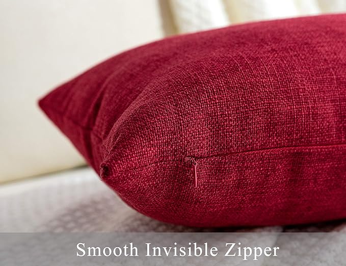 Stellhome Pack of 2 Christmas Decorative Burlap Throw Pillow Covers Farmhouse Linen Cushion Covers Pillowcase, Home Decor Decorations for Sofa Couch Bed Chair 22x22 Inch/55x55 cm, Red