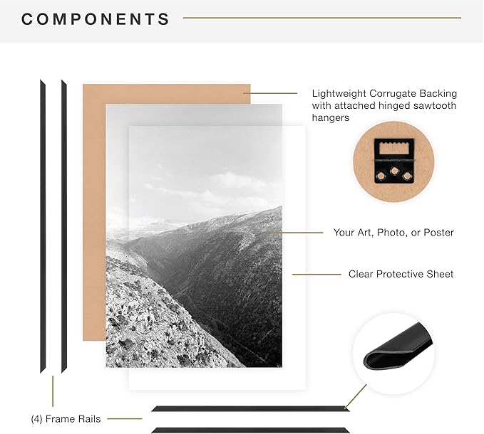 MCS Original Poster Frame 24x36 Black Lightweight Vertical & Horizontal Wall Hanging Large Picture Frame for Posters, Art Prints & Gallery Wall (6-Pack)