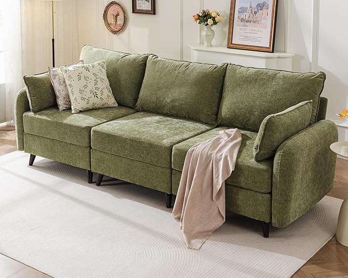 104'' Modular Sectional Sofa with Seats Storage, 3 Seater Sofa Couch with Deep Seat,Oversized Comfy Couch for Living Room,Bedroom,2 Throw Pillow,Chenille,Green