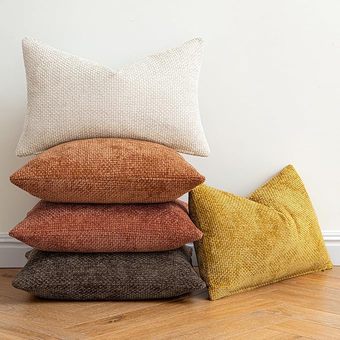 MIULEE Pack of 2 Fall Rust Decorative Pillow Covers 20x20 Inch Soft Chenille Couch Throw Pillows Farmhouse Cushion Covers for Home Decor Sofa Bedroom Living Room