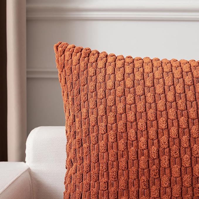Kevin Textile Pack of 2 Fall Corduroy Decorative Throw Pillow Covers 12x20 Inch Soft Boho Striped Pillow Covers Modern Farmhouse Home Decor for Sofa Living Room Couch Bed Rust