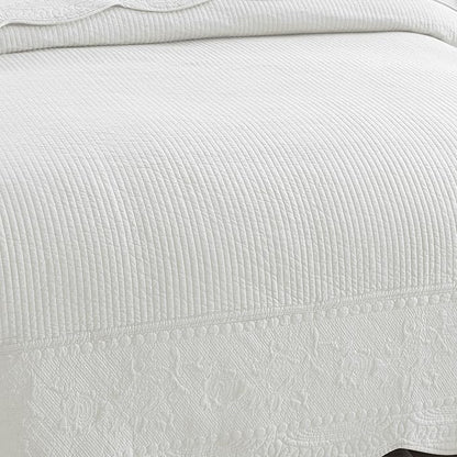 MarCielo 100% Cotton Quilt Set - 3-Piece Embroidered Farmhouse Bedspread & Shams, All-Season Breathable Bedding(TG Bright White,Queen)