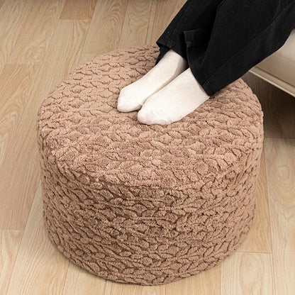 Round Pouf Ottoman Stuffed 20 x 20 x 14 Inches Boho Poof Foot Stool Home Decor Floor Pouffe Ottoman Foot Rest for Couch Sofa Bean Bag Chairs Living Room Bedroom (Brown)