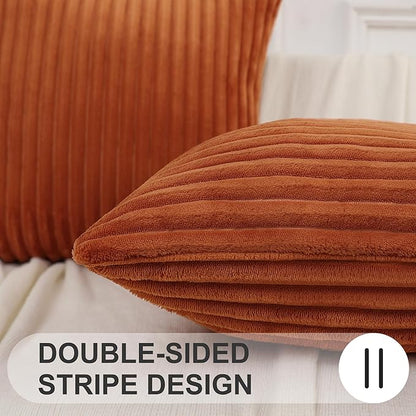 Simmore Decorative Spring Throw Pillow Covers 18x18 Set of 2, Soft Natural Plush Flannel Double-Sided Fluffy Couch Pillow Covers for Sofa Living Room, Rust
