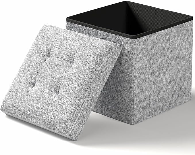 Folding Storage Ottoman Bench, Multi-Functional Ottoman Foot Rest, End of Bed Bench, Storage Chest for Living Room, Bedroom, Hallway, Entryway, Holds Up to 300 lbs (Light Gray, 15 Inches)