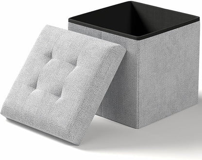Folding Storage Ottoman Bench, Multi-Functional Ottoman Foot Rest, End of Bed Bench, Storage Chest for Living Room, Bedroom, Hallway, Entryway, Holds Up to 300 lbs (Light Gray, 15 Inches)