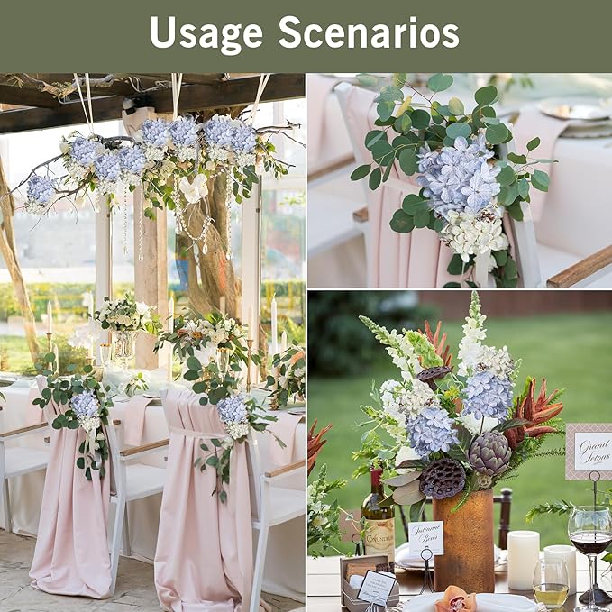 Hydrangea Artificial Flowers,Fall Hydrangeas Artificial Flowers,Blue Fake Fall Dried Hydrangea Flowers Decoration,Faux Silk Flower with Stems Winter Decor(Blue 24" 8pcs) Without Vase