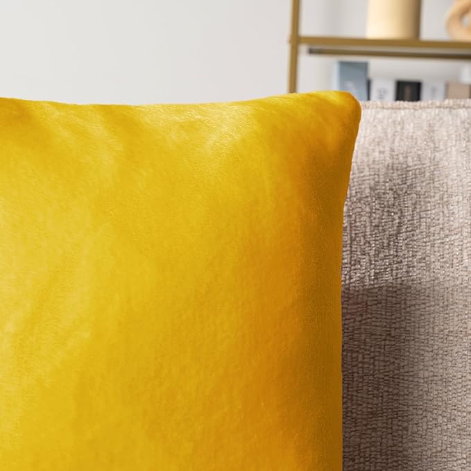 PAVILIA Mustard Yellow Throw Pillow Covers 20x20 Set of 2, Decorative Pillow Cases for Bed Sofa Couch, Boho Aesthetic Accent Decor Cushion Bedroom Living Room, Velvet Square Euro Sham Covers, Yellow