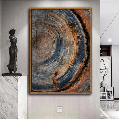 IBHJSART Framed Tree Ring Canvas Wall Art Vintage Colorful Wood Stump Painting Prints Modern Minimalist Pictures Neutral Nature Rustic Farmhouse Decor Living Room Bedroom Bathroom Office