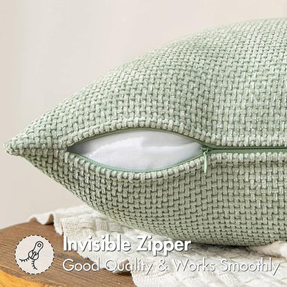 MIULEE Pack of 2 Couch Throw Pillow Covers 18x18 Inch Light Green Modern Boho Accent Decorative Pillow Covers Soft Chenille Farmhouse Cushion Covers for Home Decor Bed Sofa Living Room
