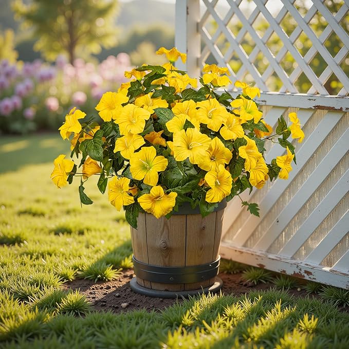 19 Inch Artificial Flowers for Outdoor Indoor Garden Home Decoration,Faux Flower for Home Office Garden Patio Balcony 4 Bundles (Yellow)