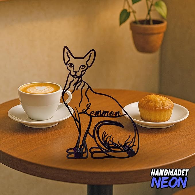 Personalized Sphynx Cat Minimalist Sculpture, Custom Pet Name Metal Desk Decor, Decorative Aesthetic Table Sign Gifts For Cats Lovers, Kids Room, Home Office Decorations