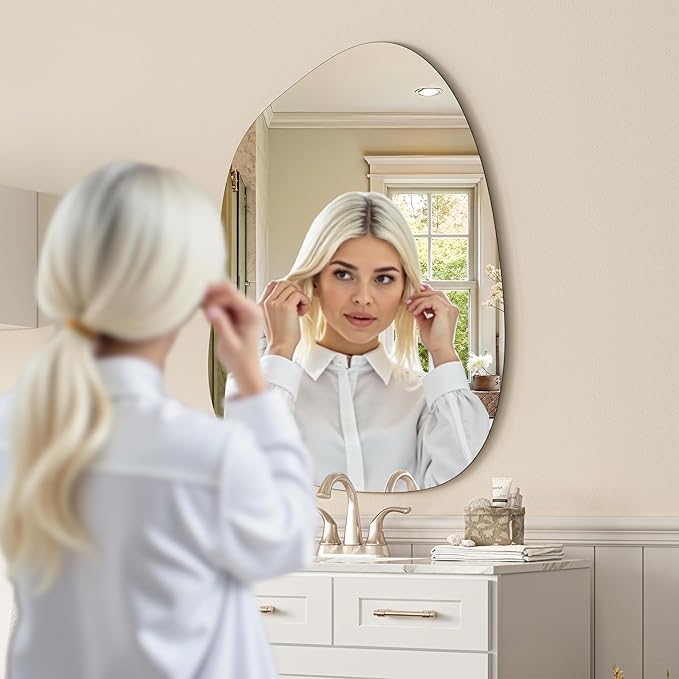 Hasipu Irregular Wall Mirror - 40"x30" Asymmetrical Frameless Mirror, Modern Decorative Mirrors for Living Room, Entryway, Hallway, Bathroom, Bedroom,Wall Mounted Home Decor
