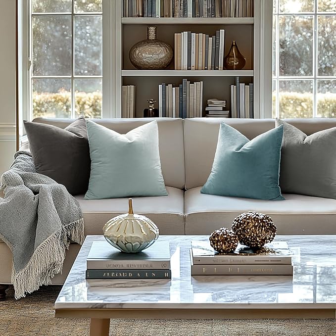 MIULEE Velvet Throw Pillow Covers 18x18 Inch, Pack of 2 - Baby Blue, Soft Solid Decorative Pillow Covers Cushion Cases Modern Luxury Home Decor for Spring Couch Sofa Bedroom Livingroom