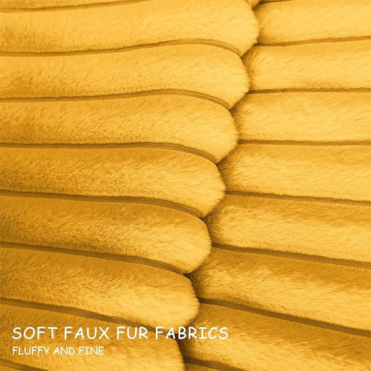 2 Pack 22x22 Pillow Cover Velvet Pillow Covers, Faux Fur Square Throw Pillow Covers for Living Room Decorations Throw Pillow Case, Throw Pillow Cover Cushion Cover for Sofa Bedroom Car, Mustard Yellow