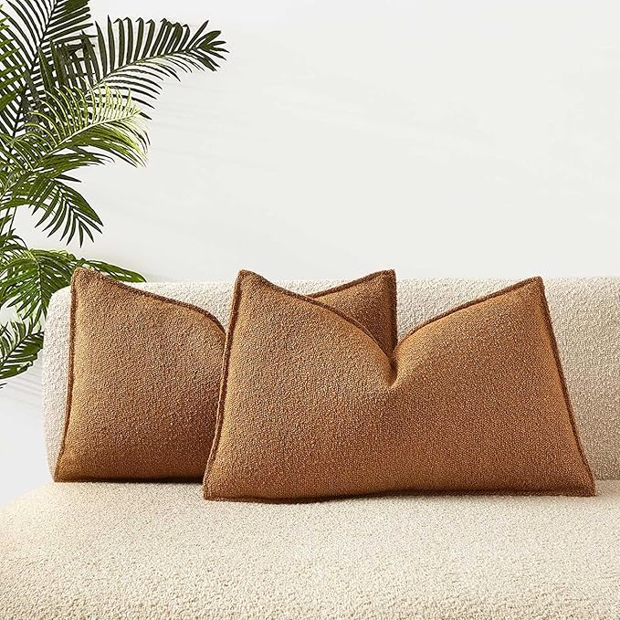 JUSPURBET 12x20 Throw Pillow Covers Set of 2 Decorative Pillow Covers for Couch Sofa Bed Cozy Boucle Lumbar Cushion Covers Cases with Invisible Zipper for Living Room Home Decor,Mustard Yellow