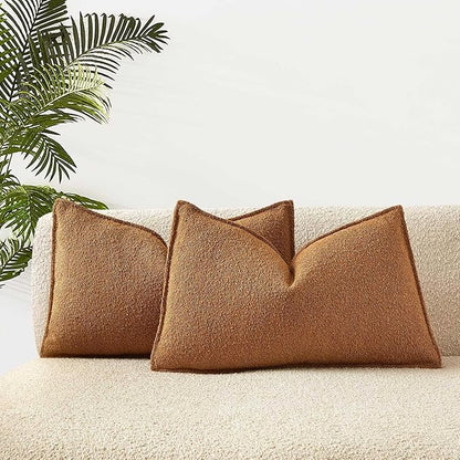 JUSPURBET 12x20 Throw Pillow Covers Set of 2 Decorative Pillow Covers for Couch Sofa Bed Cozy Boucle Lumbar Cushion Covers Cases with Invisible Zipper for Living Room Home Decor,Mustard Yellow