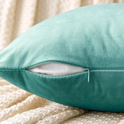 EMEMA Pack of 2 Velvet Throw Pillow Covers Decorative Square Pillowcase Soft Solid Cushion Case for Sofa Bedroom Chair Car 20x20 Inch Aqua Green