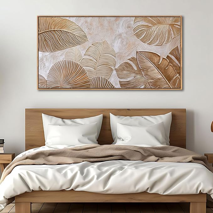 Minimalist Wall Art for Living Room - Beige Modern Wall Art | Large Framed Boho Canvas Painting | Contemporary Neutral Pictures for Bedroom Above Bed | Artwork Decor 24×48IN