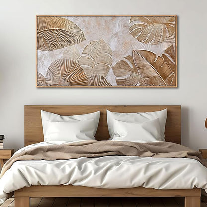 Minimalist Wall Art for Living Room - Beige Modern Wall Art | Large Framed Boho Canvas Painting | Contemporary Neutral Pictures for Bedroom Above Bed | Artwork Decor 24×48IN