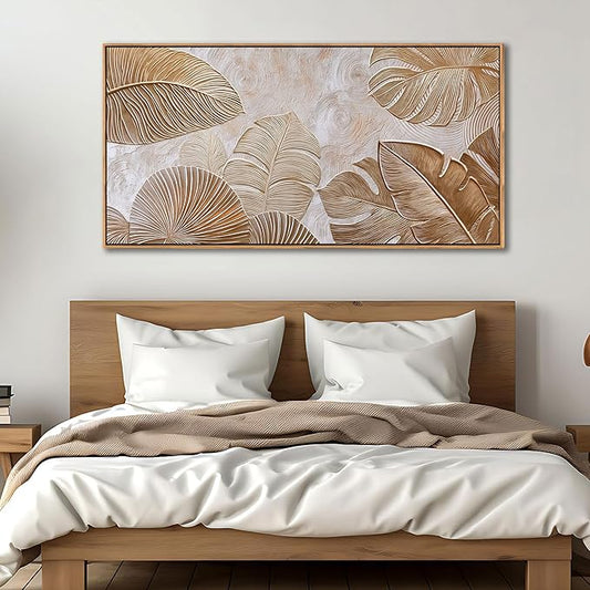 Minimalist Wall Art for Living Room - Beige Modern Wall Art | Large Framed Boho Canvas Painting | Contemporary Neutral Pictures for Bedroom Above Bed | Artwork Decor 24×48IN