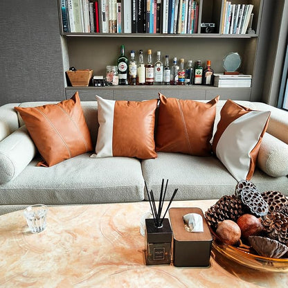 Faux Leather Throw Pillow Covers 24X24 Inch Barcelona Brown Outdoor Modern Farmhouse Solid Decorative Pillow Covers for Room Couch Living Bedroom Bed Sofa