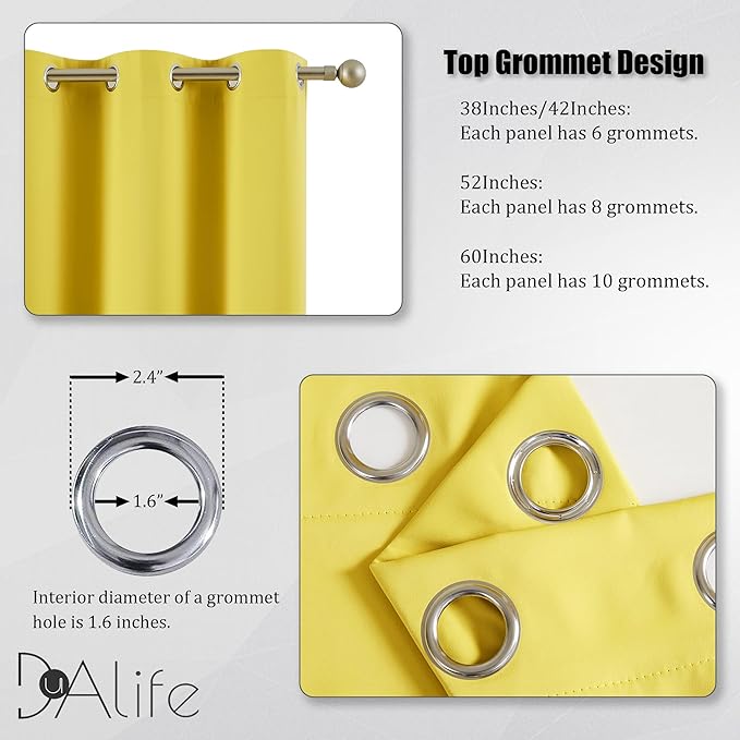 DUALIFE 108 Inch Length Yellow Curtain Drapes for Living Room Room Darkening Bedroom Curtains Thermal Insulated Grommet Top (60 by 108 inch Length, 2 Panels)