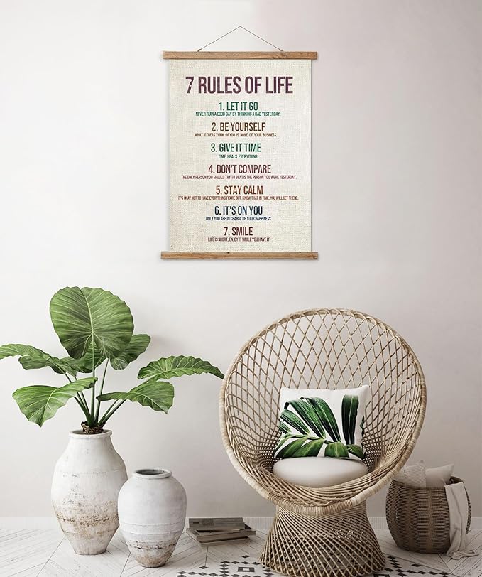 ABoby Rules of Life Boho Room Decor Poster,Inspirational Wall Art Decor, Poster with Wooden Frame Positive Inspirational Quotes for Classroom, Home, Office, Bedroom, and Bathroom