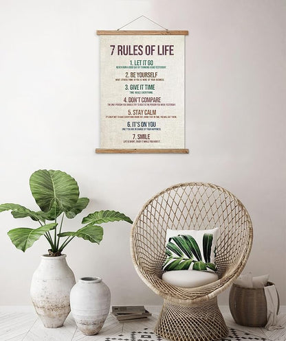 ABoby Rules of Life Boho Room Decor Poster,Inspirational Wall Art Decor, Poster with Wooden Frame Positive Inspirational Quotes for Classroom, Home, Office, Bedroom, and Bathroom