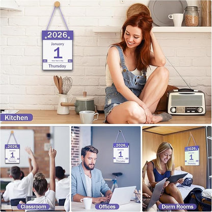 2026 Daily Wall Calendar, Page per Day with Large Print Dates, 365 Day Tear off Wall Calendar for Seniors Gift Home Office School Dorms, 8.5" x 6", Tear Away Calendars with Hanging String, Purple