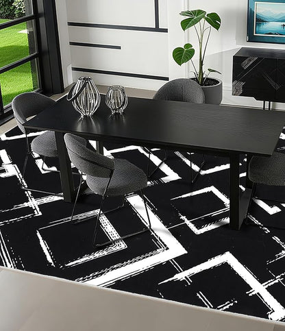 YIHOUSE Black Modern Geometric Area Rug 5x7, Black and White Rug with Abstract Diamond Patterns,Non-Shedding Washable Rugs for Bedroom, Home Office and Small Living Room