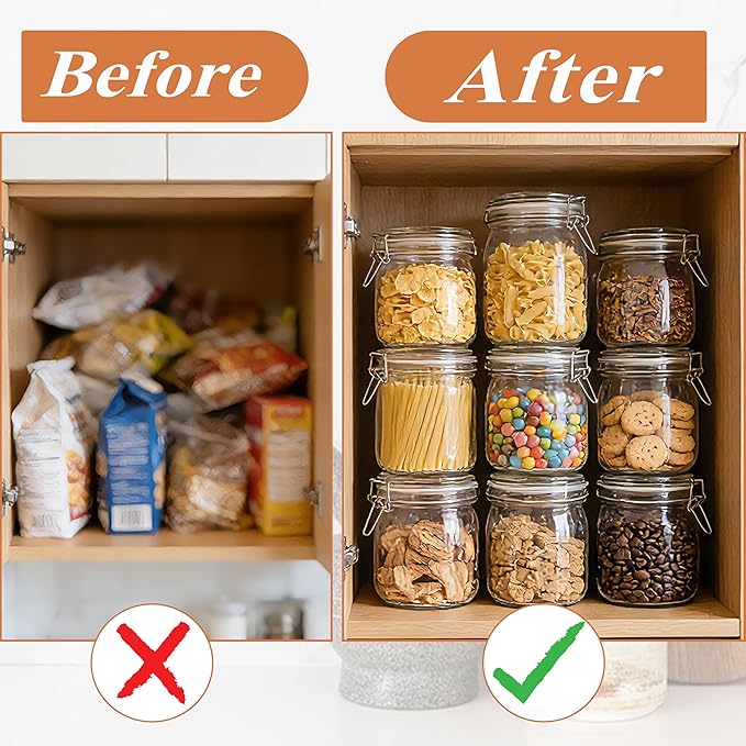 Airtight Glass Jar With Lids 32 OZ Wide Mouth Clear Storage Canisters 2 Pack Leakproof Food Storage Containers Glass Sealed Food Storage Jars With Metal Safety Buckle For Kitchen Pantry Organization