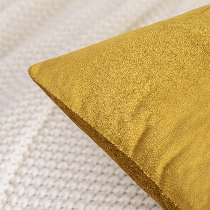 HWY 50 Dark Gold Velvet Throw Pillow Covers 18x18 Inch, Pack of 2 Soft Cozy Solid Decorative Luxury Cushion Cases for Couch Sofa Bed Living Room Bedroom