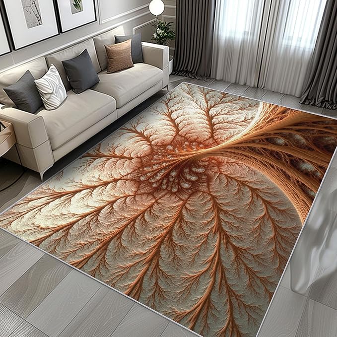 Abstract Art Rug 4x6, Washable Fractal Rugs for Living Room Bedroom, Contemporary Aesthetic Area Rug for Home Decor, Non Slip Backing Floor Carpet with Gripper - 4 x 6 ft