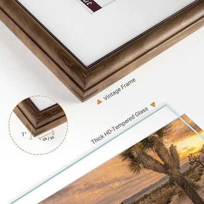 Heimlove 11x14 Picture Frame,11 x 14 Natural Solid Walnut Wood Frame Matted to 8x10 with Tempered Glass,11"x14" Handcrafted wood Frame,Vertical or Horizontal Wall Hanging,Art Photo and Prints,1 Pack