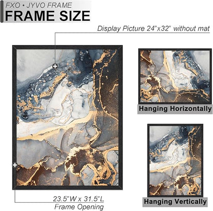 Engineered Wood 24x32 Frame, Black Picture Frame for 24 x 32 Inch Poster Puzzle Photo, Light Weight 24 by 32 Poster Frame with Wood-grain for Wall - 1 Pack/Black/24 x32