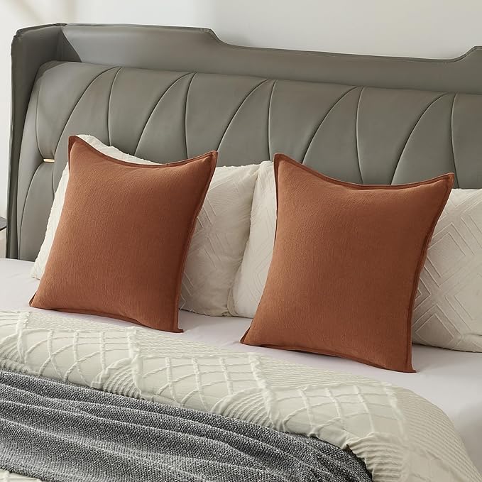 FUTEI Rust Chenille Throw Pillow Covers 16x16 Inch Set of 2,Edges Double-Stitched Cushion Cases,Modern Home Decor for Couch Living Room